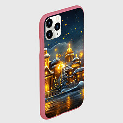 Чехол iPhone 11 Pro матовый Ночной новогодний город в огнях, цвет: 3D-малиновый — фото 2
