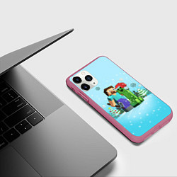 Чехол iPhone 11 Pro матовый Minecraft - New Year, цвет: 3D-малиновый — фото 2