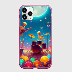 Чехол iPhone 11 Pro матовый Квинтет скелетов музицирует на грибной поляне, цвет: 3D-малиновый