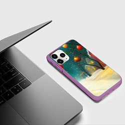 Чехол iPhone 11 Pro матовый Новогодние шары и тропинка, цвет: 3D-фиолетовый — фото 2