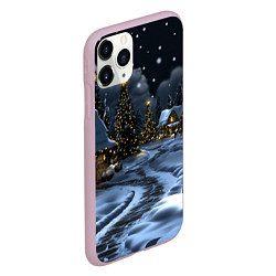 Чехол iPhone 11 Pro матовый Ночной новогодний город, цвет: 3D-розовый — фото 2