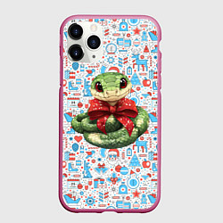 Чехол iPhone 11 Pro матовый Змейка с красным бантиком, цвет: 3D-малиновый