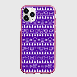 Чехол iPhone 11 Pro матовый Geometry Dash - pattern новогодний, цвет: 3D-малиновый