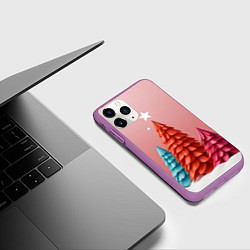 Чехол iPhone 11 Pro матовый Новогодние ели, цвет: 3D-фиолетовый — фото 2