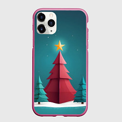 Чехол iPhone 11 Pro матовый Елка со звездой, цвет: 3D-малиновый