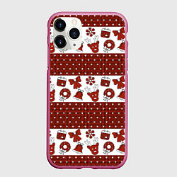 Чехол iPhone 11 Pro матовый Новогодний паттерн, цвет: 3D-малиновый