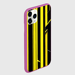 Чехол iPhone 11 Pro матовый Толстые жёлтые полосы на чёрном фоне, цвет: 3D-фиолетовый — фото 2