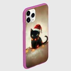 Чехол iPhone 11 Pro матовый Черный котик в гирлянде, цвет: 3D-фиолетовый — фото 2