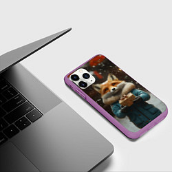 Чехол iPhone 11 Pro матовый Лиса с подарком, цвет: 3D-фиолетовый — фото 2