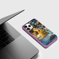 Чехол iPhone 11 Pro матовый Радостный новогодний Пикачу, цвет: 3D-фиолетовый — фото 2
