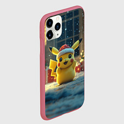 Чехол iPhone 11 Pro матовый Счастливый новогодний Пикачу, цвет: 3D-малиновый — фото 2