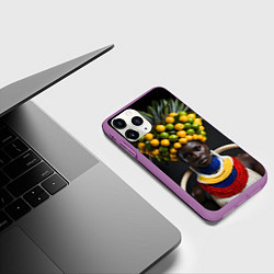 Чехол iPhone 11 Pro матовый Африканка с фруктами, цвет: 3D-фиолетовый — фото 2