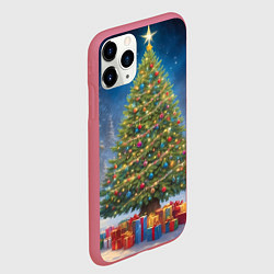 Чехол iPhone 11 Pro матовый Рождественская елка с подарками, цвет: 3D-малиновый — фото 2