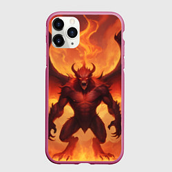 Чехол iPhone 11 Pro матовый Огненный монстр, цвет: 3D-малиновый