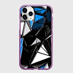Чехол iPhone 11 Pro матовый Сине-белые рельефные треугольники на чёрном фоне, цвет: 3D-фиолетовый