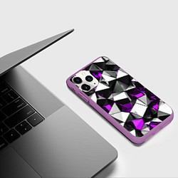 Чехол iPhone 11 Pro матовый Фиолетово-белые рельефные треугольники на чёрном ф, цвет: 3D-фиолетовый — фото 2