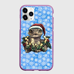 Чехол iPhone 11 Pro матовый Змея в снежинках, цвет: 3D-фиолетовый