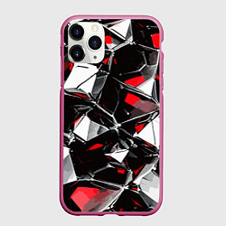 Чехол iPhone 11 Pro матовый Красно-белый паттерн на чёрном фоне, цвет: 3D-малиновый