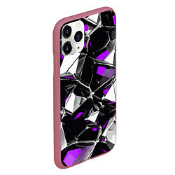 Чехол iPhone 11 Pro матовый Фиолетово-белый паттерн на чёрном фоне, цвет: 3D-малиновый — фото 2