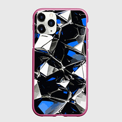 Чехол iPhone 11 Pro матовый Сине-белый паттерн на чёрном фоне, цвет: 3D-малиновый