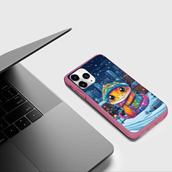 Чехол iPhone 11 Pro матовый Змейка и новогодняя ночь, цвет: 3D-малиновый — фото 2