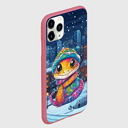 Чехол iPhone 11 Pro матовый Змейка и новогодняя ночь, цвет: 3D-малиновый — фото 2