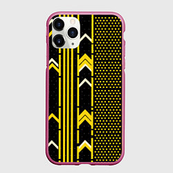 Чехол iPhone 11 Pro матовый Жёлтые обои на чёрном фоне, цвет: 3D-малиновый