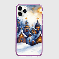 Чехол iPhone 11 Pro матовый Снежный новогодний городок, цвет: 3D-фиолетовый