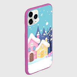 Чехол iPhone 11 Pro матовый Новогодние милые домики, цвет: 3D-фиолетовый — фото 2