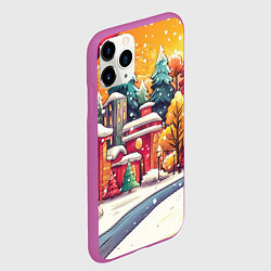 Чехол iPhone 11 Pro матовый Новогодний город в оранжевых оттенках, цвет: 3D-фиолетовый — фото 2