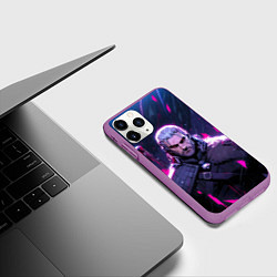 Чехол iPhone 11 Pro матовый Geralt - neon rain, цвет: 3D-фиолетовый — фото 2