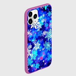 Чехол iPhone 11 Pro матовый Яркие узоры снежинок, цвет: 3D-фиолетовый — фото 2