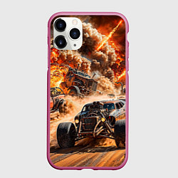 Чехол iPhone 11 Pro матовый Mad Max - explosion cars, цвет: 3D-малиновый