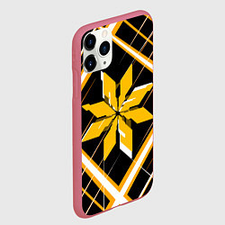 Чехол iPhone 11 Pro матовый Жёлто-белая звезда и полосы на чёрном фоне, цвет: 3D-малиновый — фото 2