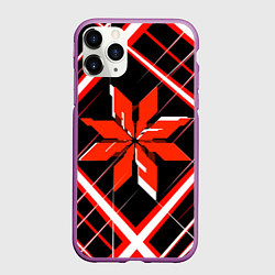 Чехол iPhone 11 Pro матовый Красно-белая звезда и полосы на чёрном фоне, цвет: 3D-фиолетовый