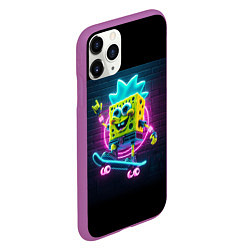 Чехол iPhone 11 Pro матовый Sponge Bob on a skateboard - ai art fantasy, цвет: 3D-фиолетовый — фото 2