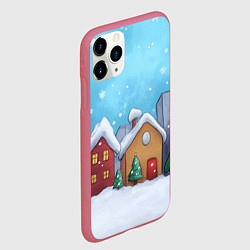 Чехол iPhone 11 Pro матовый Домики новогодние, цвет: 3D-малиновый — фото 2