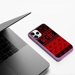 Чехол iPhone 11 Pro матовый ACDC christmas sweater, цвет: 3D-фиолетовый — фото 2