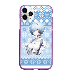 Чехол iPhone 11 Pro матовый Rei christmas sweater Evangelion, цвет: 3D-фиолетовый