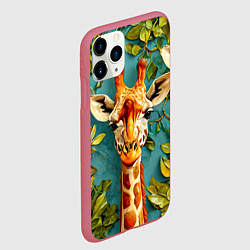 Чехол iPhone 11 Pro матовый Жирафы, цвет: 3D-малиновый — фото 2