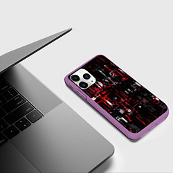 Чехол iPhone 11 Pro матовый Бело-красная тревожная абстракция на чёрном фоне, цвет: 3D-фиолетовый — фото 2