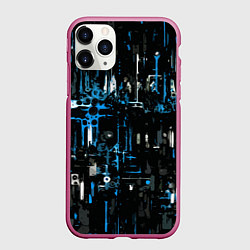 Чехол iPhone 11 Pro матовый Бело-синяя тревожная абстракция на чёрном фоне, цвет: 3D-малиновый