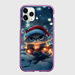 Чехол iPhone 11 Pro матовый Злой новогодний кот, цвет: 3D-фиолетовый