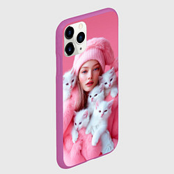 Чехол iPhone 11 Pro матовый Розовая снегурочка с белыми котятами, цвет: 3D-фиолетовый — фото 2