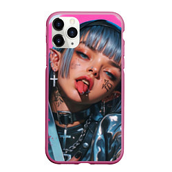 Чехол iPhone 11 Pro матовый Future samurai pink girl, цвет: 3D-малиновый