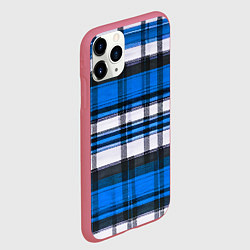 Чехол iPhone 11 Pro матовый Сине-белая ткань в клетку, цвет: 3D-малиновый — фото 2