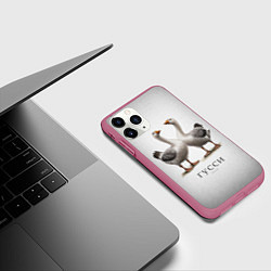 Чехол iPhone 11 Pro матовый Гусси - га га га, цвет: 3D-малиновый — фото 2