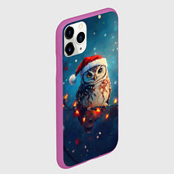 Чехол iPhone 11 Pro матовый Новогодняя сова на гирлянде, цвет: 3D-фиолетовый — фото 2