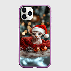 Чехол iPhone 11 Pro матовый Новогодний кот сфинкс, цвет: 3D-фиолетовый