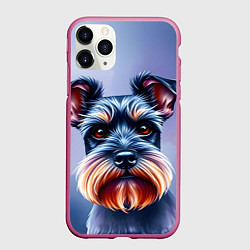 Чехол iPhone 11 Pro матовый Цвергшнауцер на синем фоне, цвет: 3D-малиновый